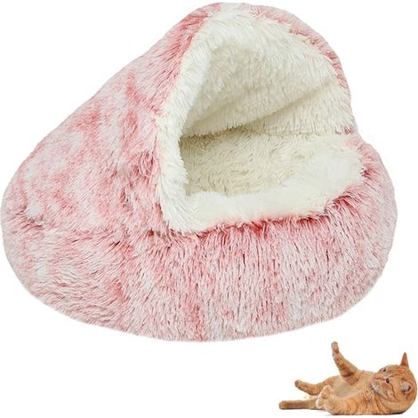 Nid d'hiver chaud en forme de coquillage pour chat, lit pour chat semi-entouré, niche fermée pour chien (1/5)