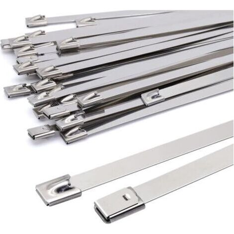 100pcs Collier de Serrage Métallique 500 7,9mm, Serre Câble en Acier Inoxydable Argent Attaches de Câble Robustes - Zip Ties Metal , Lot de 100 Pièces (1/5)