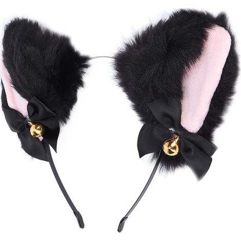 1 Serre-tête, Oreilles de chat, Peluche, Noir, Accessoire déguisement, Cosplay, Halloween (1/5)