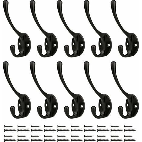 Gancio Appendiabiti da Parete, Ganci per Cappelli Robusti con Viti in Metallo, per Cucina, Bagno, Spogliatoio (Nero, 10 Pezzi) (1/5)