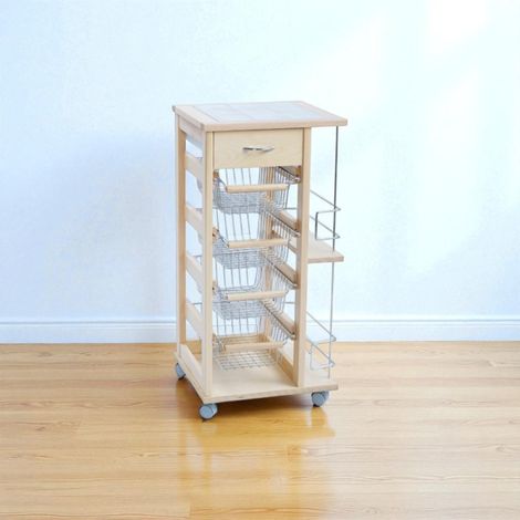 Carrello salvaspazio con cesti portafrutta e portabottiglie Naturale