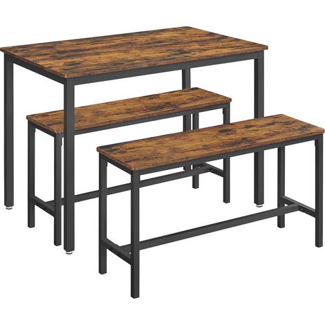 Table de cuisine avec 2 bancs – Ensemble 3 pièces – Dimensions 70×110×75 cm – Bancs 30×97×50 cm – Acier Marron (1/5)