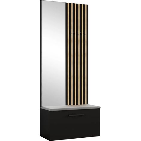 AX LIVING Kleiderschrank mit Spiegel Rosanno II - 80,6 cm Schwarz JS90
