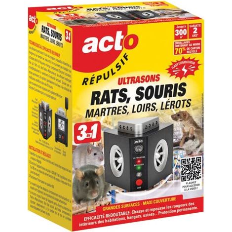 Répulseur ultrasonique 3 en 1 pour rongeurs – Protection intérieure jusqu'à 300m² – Certifié traitement plante – Efficace contre rats et souris – Acto