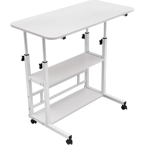 Bureau réglable en hauteur, 80 x 40 cm, Avec roulettes, Bureau debout, Bureau d'ordinateur - Bureau debout, Mémoire, Blanc chaud (1/5)
