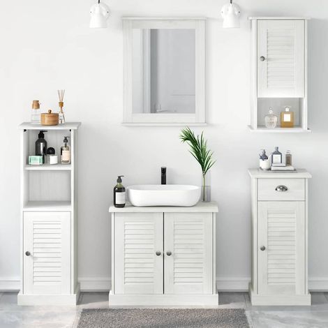 Badezimmermöbel-Set VIGO 5 pcs Antik Weiß Massives Kiefernholz (1/5)