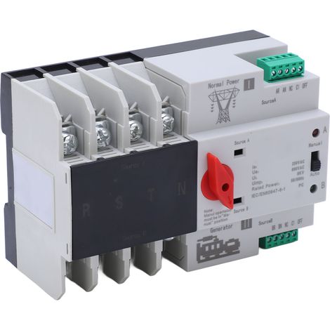 4P Dual Power Automatischer Umschalter mit unterbrechungsfreiem Kippschalter für Haushaltsgeräte, AC 230 V, Spule 63 A (1/5)