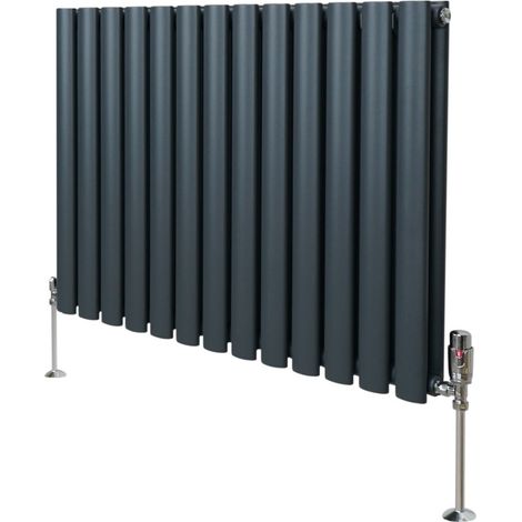 Röhrenheizkörper Oval & Chrom Thermostatventile Modern Anthrazitgrau 600 x 780mm