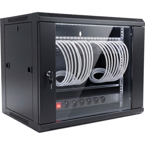 Coffret serveur 19" 9U prêt à l'emploi, 24 ports RJ45 cat6A avec bloc d'alimentation