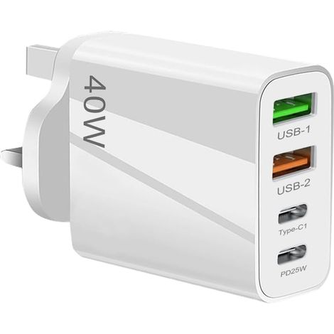 Chargeur de Voyage UK Plug, Adaptateur de Prise Royaume-Uni,UK Plug,2 Ports USB-A et 2 Ports USB-C, adapté au Royaume-Uni, Irlande, Écosse, Angleterre, Malte, Dubaï (1/5)