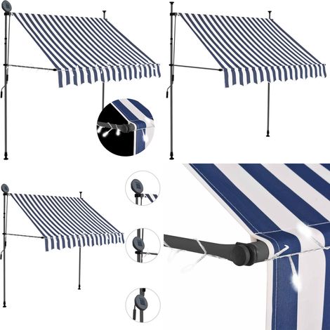 Einziehbare Markise Handbetrieben mit LED 200 cm Blau und Weiß - Markise - Sonnensegel - Gartensonnenblende - Outdoor-Decken - Terrassenüberdachung - Home & Living (1/5)