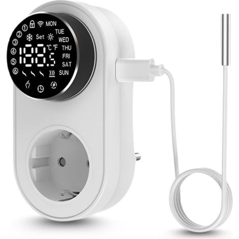 Thermostatstecker mit Sonde, intelligenter Thermostatstecker für Heizung und Kühlung, 16A 24GHz digitaler Temperaturregler, kompatibel mit Alexa und Google Assistant (1/4)