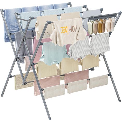 Étendoir à Linge Intérieur et Extérieur, 12 Barres, avec Pinces Chaussettes (1/5)