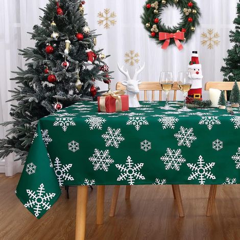 Weihnachts-Tischdecke Schneeflocken Grün Abwaschbar 137x200cm Rechteckig
