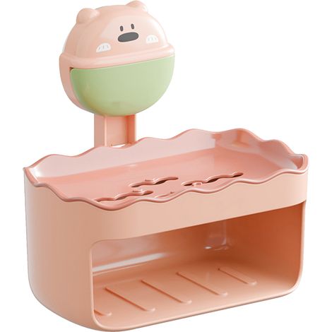 Boîte à savon permettant de gagner de l'espace, joli égouttoir mural à Double couche avec ventouse pour salle de bains et cuisine rose (1/5)