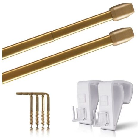 Lot de 2 - Tringle à rideau - Support de serrage - Extensible et fixation sans perçage - Pour fenêtre et porte - Laiton brillant - 60x90 cm