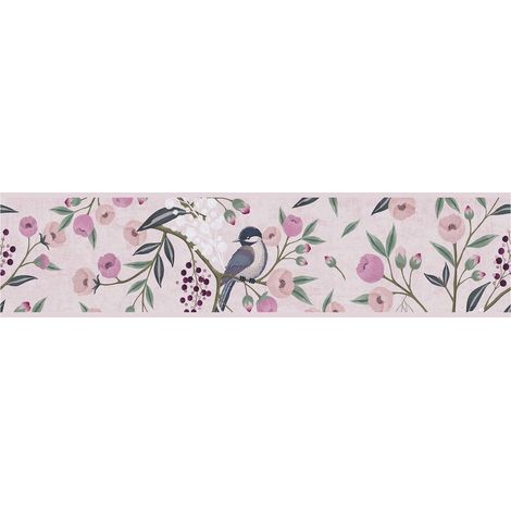 Children wallpaper wall Profhome 771371 border smooth with birds pattern matt pink fuchsia green grey 5 m (1/5)