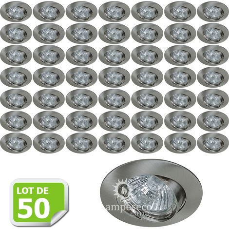 Lampesecoenergie – Lot de 50 supports encastrables aluminium orientables diamètre 81mm – Fixation par pattes à ressort – Compatible avec ampoules GU10 et GU5.3