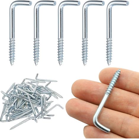 100 ganci a vite a forma di L - 11 x 20 mm - Ganci a vite dritti con fessura - Ganci da parete - Ganci rotanti - Ganci a vite dritti con fessura - Viti per ganci per appendere (1/5)