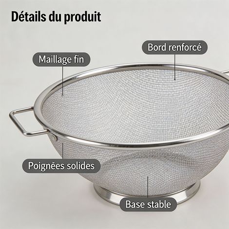 Panier égouttoir en métal inox à deux poignées, corbeille de lavage pour légumes, fruits et salade, dimensions 31,3 x 25,8 x 10 cm - Argenté (1/5)