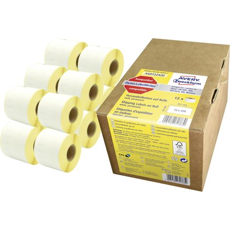 Avery Zweckform AS0722420 Rollen-Etiketten, Paketaufkleber, 54 x 101 mm, 12 Rolle/2.640 Etiketten, weiß (1/5)