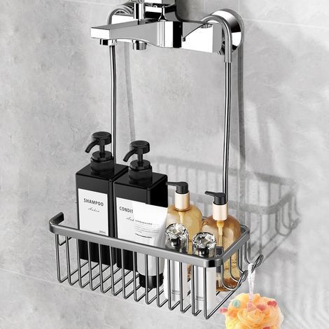 Gris Étagère de Douche Sans Perçage, Panier Douche Sans Perçage Rangement Douche Suspendu en Aluminium pour Salle Bain (1/5)