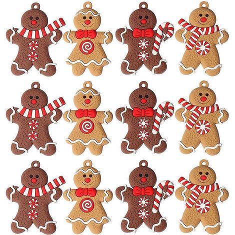 Lot de 24 adorables décorations de Noël à suspendre en PVC représentant des bonshommes en pain d'épice-3.7x2.7x0.2cm-Brown