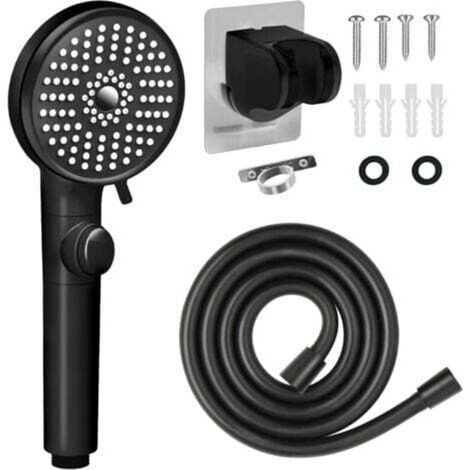 Soffione doccia di ricambio ad alta pressione con 5 modalità, a risparmio idrico per camper e roulotte, con staffa e tubo flessibile, nero.