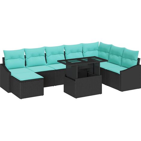 Set di divani 9 pz Nero e Blu polyrattan vidaXL (1/5)