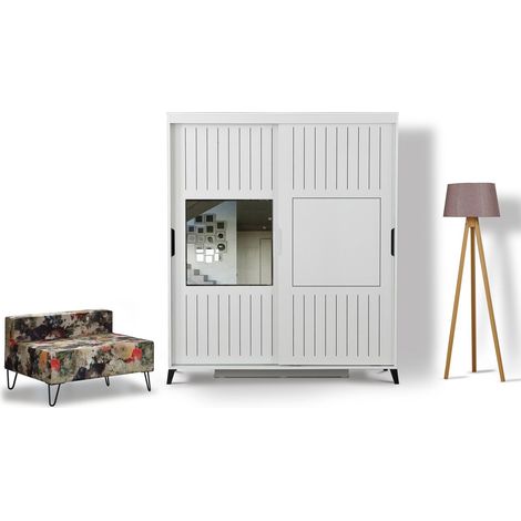 Armoire adulte blanche 2 portes coulissantes avec miroir Marka - 8 tailles-Largeur 190 cm (1/5)