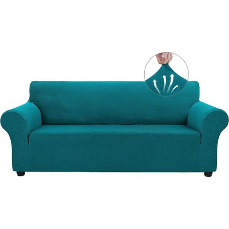 Housses de canapé extensibles, housses de protection pour animaux de compagnie, tissu jacquard spandex à petits carreaux (grand, bleu paon),190230cm (1/5)
