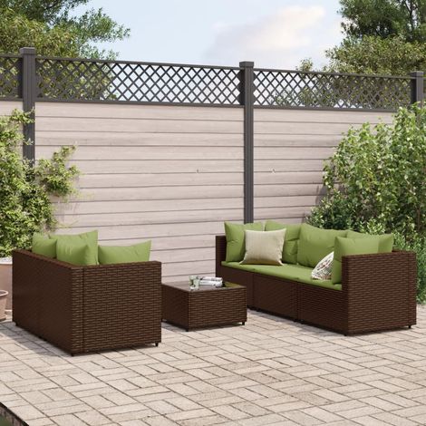 6-tlg. Garten-Lounge-Set mit Kissen Braun Poly Rattan (1/5)