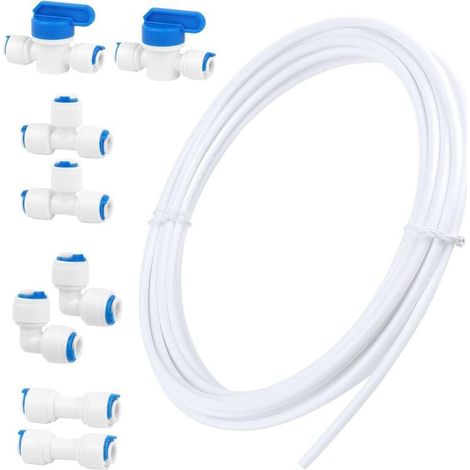 Kit de Frigo Tuyau D'alimentation en Eau Universel 10M Matériau Tuyau Frigo Alimentation en Eau Connecteur de Tuyau de Réfrigérateur 1/4" Kit de Filtre pour Réfrigérateur (1/4)