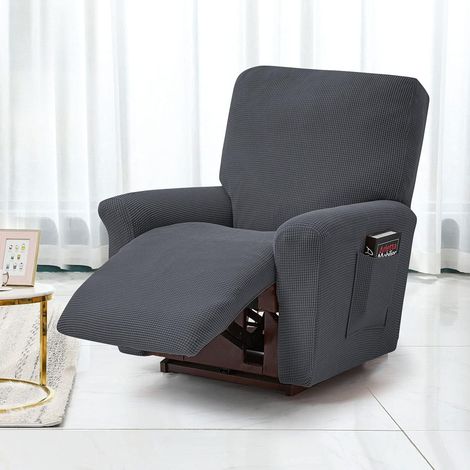 Stretch Jacquard Fabric Recliner Chair Cover, Polyester Recliner Sofa Cover with Pocket for Living Room Sofa (Grey) (1/5)
