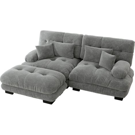 CHICFURN Divano angolare 220 x 145 x 81 cm in ciniglia grigio modulabile per soggiorno (1/5)