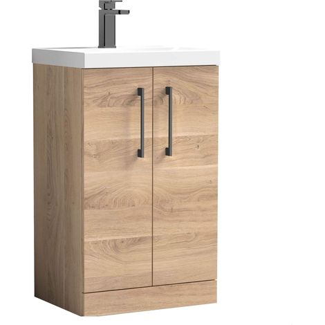 Balterley Bramshall Modern Bathroom 2 Soft Close Door & Mid-Edge Vanity Unit Basin, Bleached Oak, 500mm (1/4)