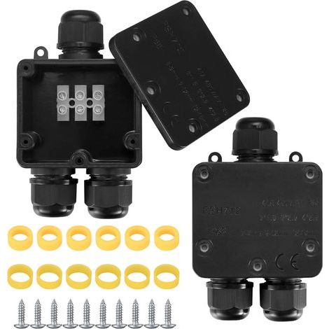 2 Pieces IP68 Waterproof Junction Box, Outdoor Waterproof Junction Box, 3 Way Cable Connector Housing Connections for Ø4mm-14mm Cable