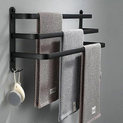 Porte-serviettes mural à trois niveaux, barre porte-serviettes, porte-serviettes de 60 cm (24 pouces), tringle à serviettes, crochets porte-serviettes (1/5)