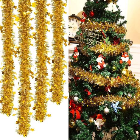 Weihnachts-Lametta-Girlande mit Sternen, 8er-Set, Gold