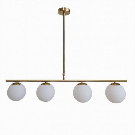 TrAdE Shop Traesio - Lampadario A Sospensione Oro Con 4 Sfere Bolle Bianche In Vetro Attacco G9 33917 - (1/5)