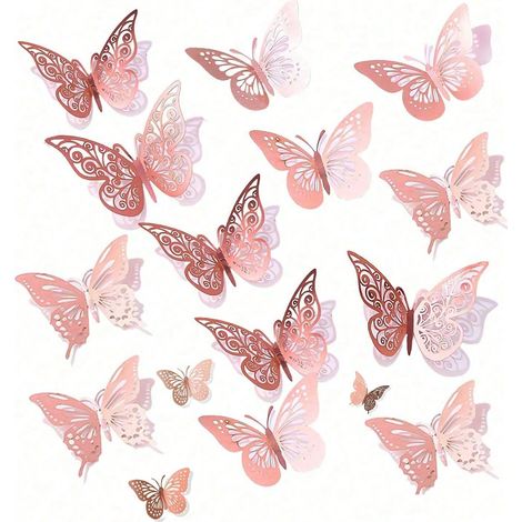 Autocollants muraux papillons 3D 4 styles 3 tailles Décorations d'anniversaire papillons Décorations de fête papillons Décorations de gâteau Décorations de nurserie Autocollants amovibles Gravure (1/4)