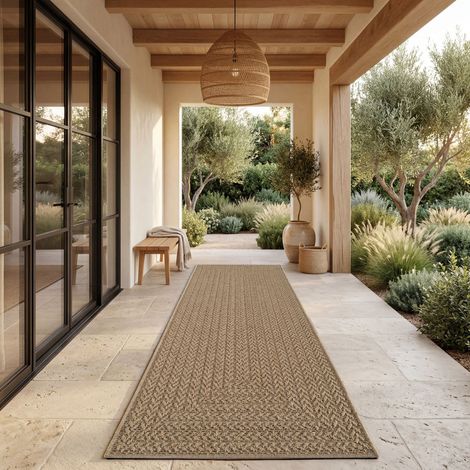 Paco Home In- & Outdoor Teppich, Terrasse u. Balkon, Wetterfest Einfarbig m. Struktur 80x150 cm, Beige 3 (1/5)