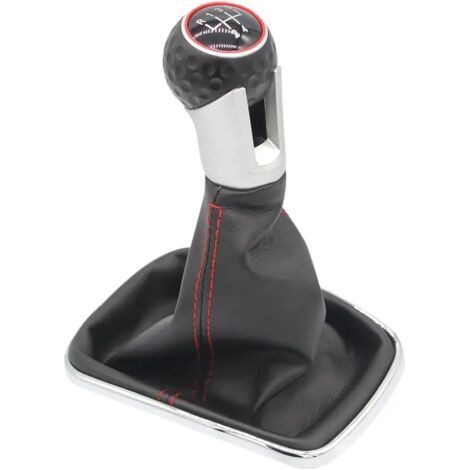 Pomello del cambio a 5 marce con cuffia compatibile con VW Golf 4 IV 1J0711113, Ø 12 mm, cuciture nere e rosse, ricambio plug-and-play (1/4)