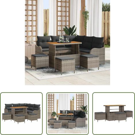 Canapé balcon - Ensemble de canapé de jardin avec coussin 9 pcs Gris (1/5)