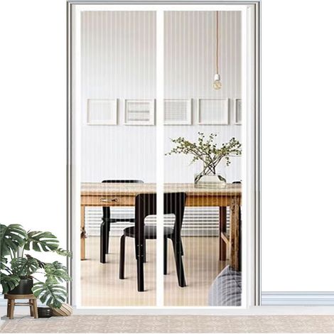 Rideau Moustiquaire Magnétique Blanc, Porte à Aimants, Installation Facile, Anti-Moustiques et Anti-Poussière, Filet Durable pour Porte, Sans Perçage, Taille Standard (1/5)