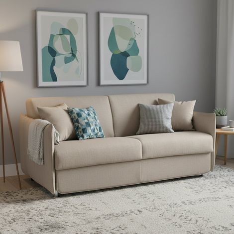 Sofá Cama 3 Plazas Gravere, Desenfundable, Con Almacenaje Hecho en Italia, Lavable, 200x95 cm Beige (1/5)