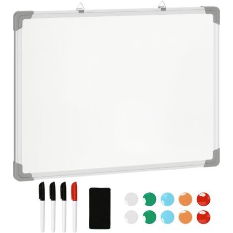 Tableau blanc magnétique cadre aluminium 60 x 45 cm avec feutres. effaceur et aimants