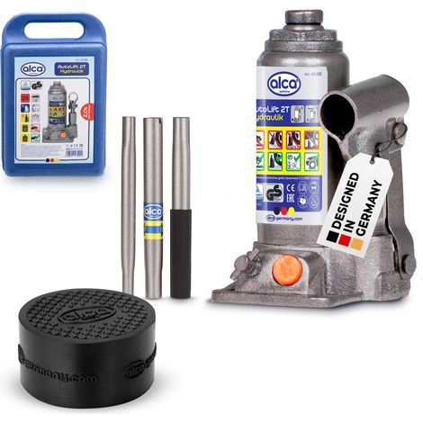 alca® Stempelwagenheber Set I Hydraulischer Unterstellheber 2t im Koffer mit Gummiauflage I Hubhöhe 158–308 I Wagenheber TÜV–Zertifiziert & GS–Geprüft, nachfüllbar