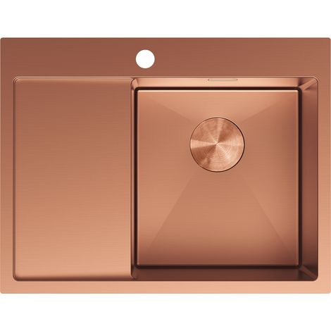 Mexen Exar Edelstahlspüle 1-beckig mit Abtropffläche rechts 620 x 480 mm, Kupfer - 6432621005P-65 (1/5)