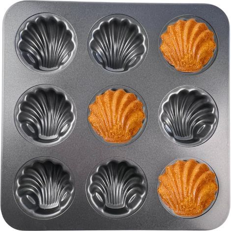 1 Moule À Madeleines, 9 Empreintes Coquillage, Acier Antiadhérent, Résistant 230°C, Pour Pâtisserie Maison (1/5)